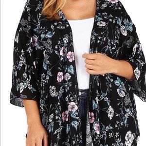Black floral print Kimono